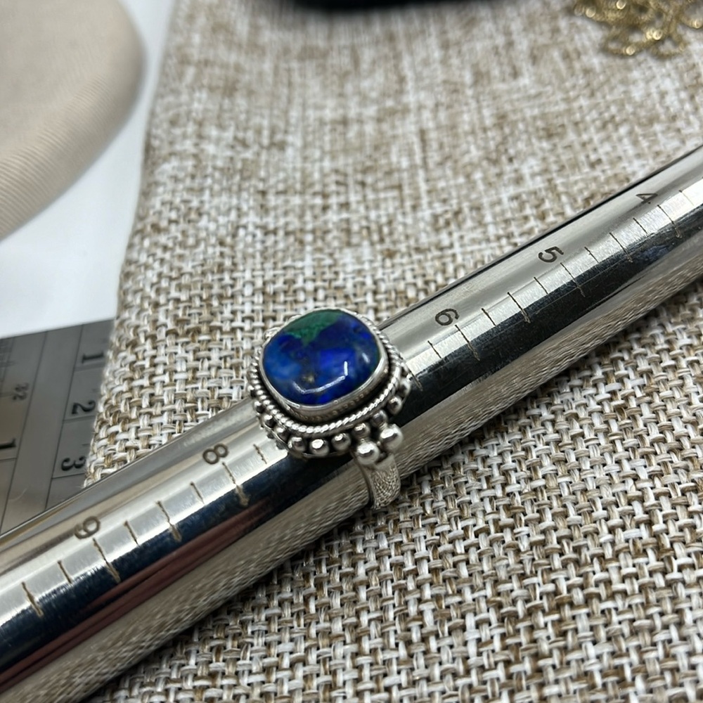 💎 Vintage 925 Silver Azurite-Malachite Ring - Size 7 - Picture 6 of 15